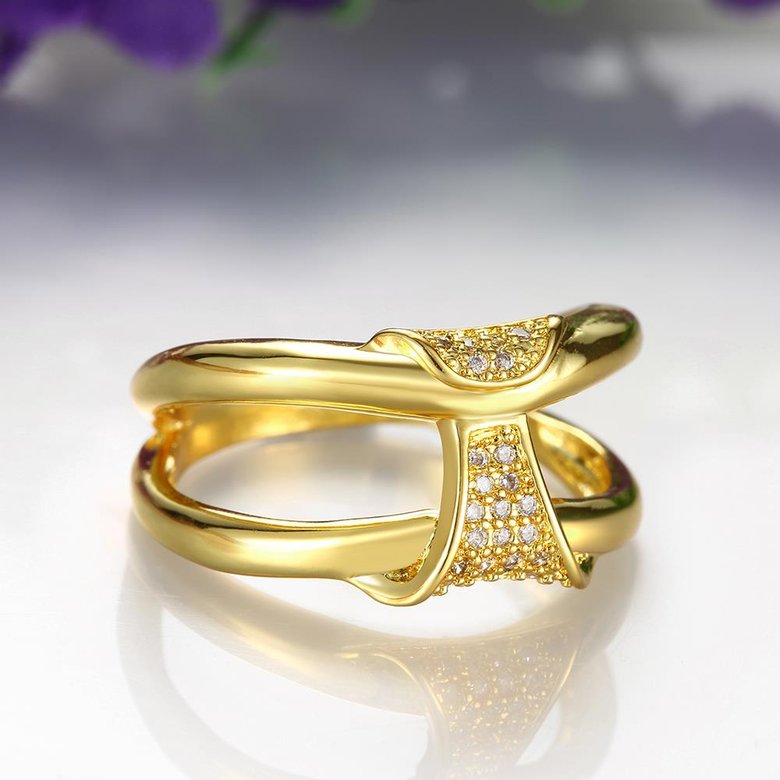 Wholesale Neg design fashion jewelry Classic 24K Gold Geometric White CZ Ring TGGPR237 3