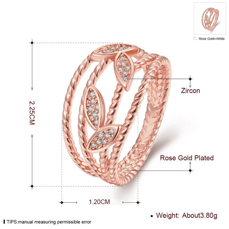 Wholesale Luxury  Romantic Design Rose Gold leaf Plant White CZ Ring   Vintage Bridal Round Engagement Ring TGGPR313 0