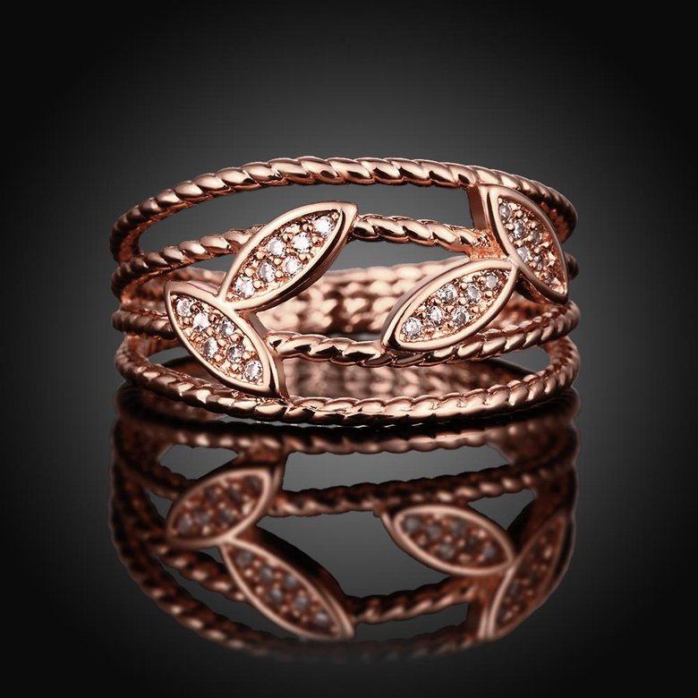 Wholesale Luxury  Romantic Design Rose Gold leaf Plant White CZ Ring   Vintage Bridal Round Engagement Ring TGGPR313 1