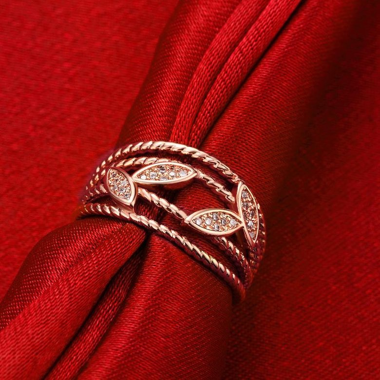 Wholesale Luxury  Romantic Design Rose Gold leaf Plant White CZ Ring   Vintage Bridal Round Engagement Ring TGGPR313 2