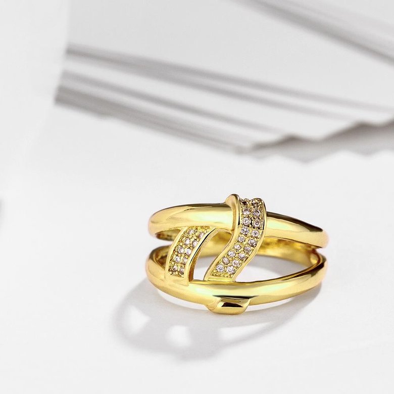 Wholesale Luxury Design  24K Gold Geometric White CZ Ring Classic wedding jewelry TGGPR321 3