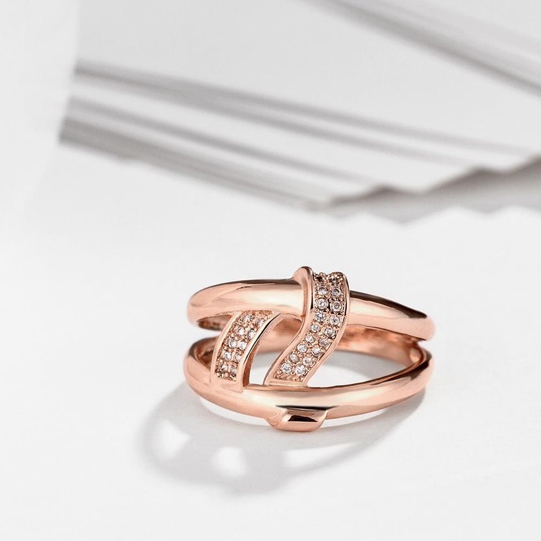 Wholesale Luxury Design  rose Gold Geometric White CZ Ring Classic wedding jewelry TGGPR328 3