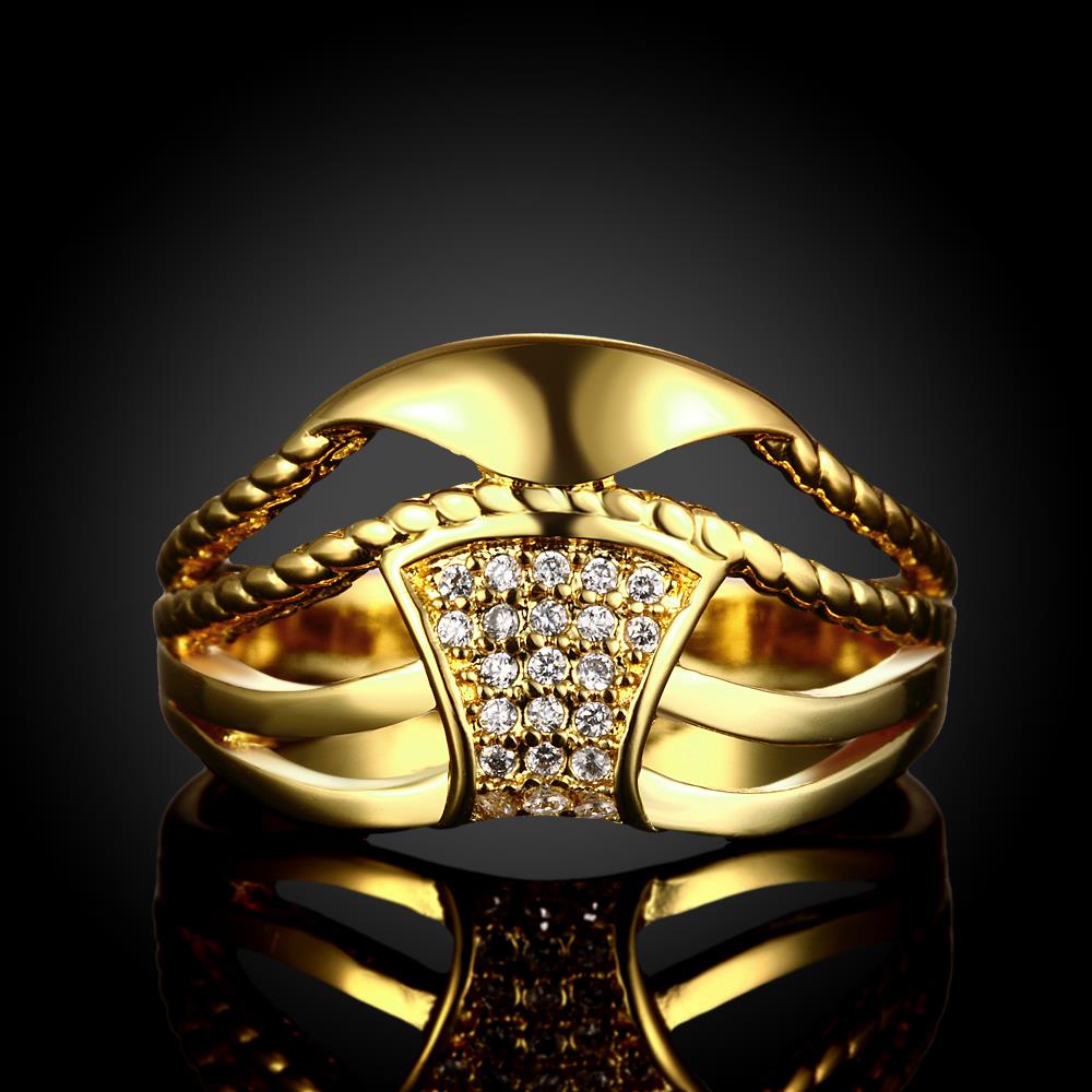 Wholesale Luxury  Design 24K gold Geometric White CZ Ring  Vintage Bridal Round Engagement Ring TGGPR349 1