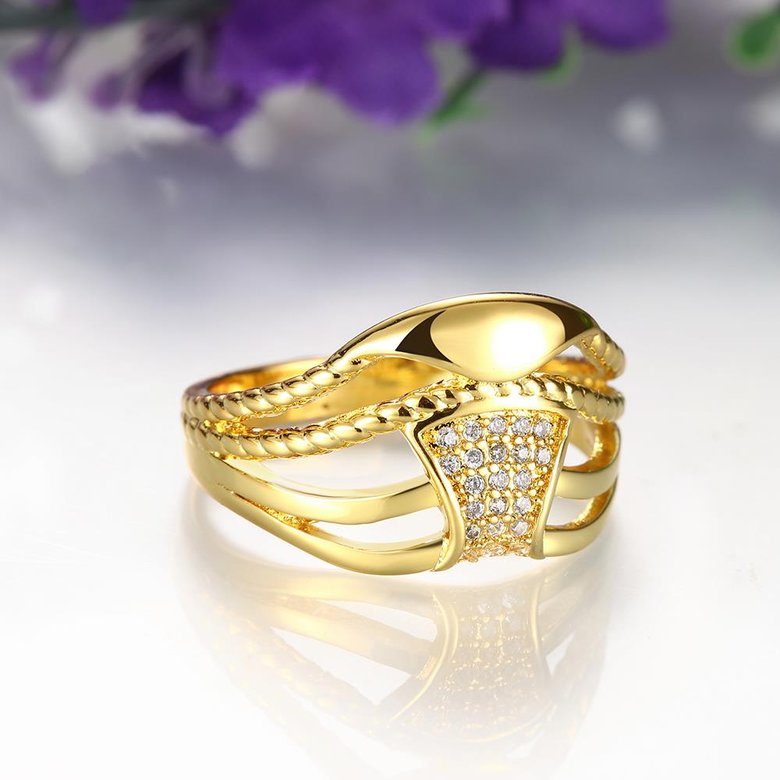 Wholesale Luxury  Design 24K gold Geometric White CZ Ring  Vintage Bridal Round Engagement Ring TGGPR349 2