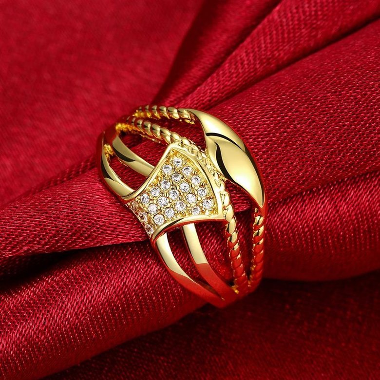 Wholesale Luxury  Design 24K gold Geometric White CZ Ring  Vintage Bridal Round Engagement Ring TGGPR349 3