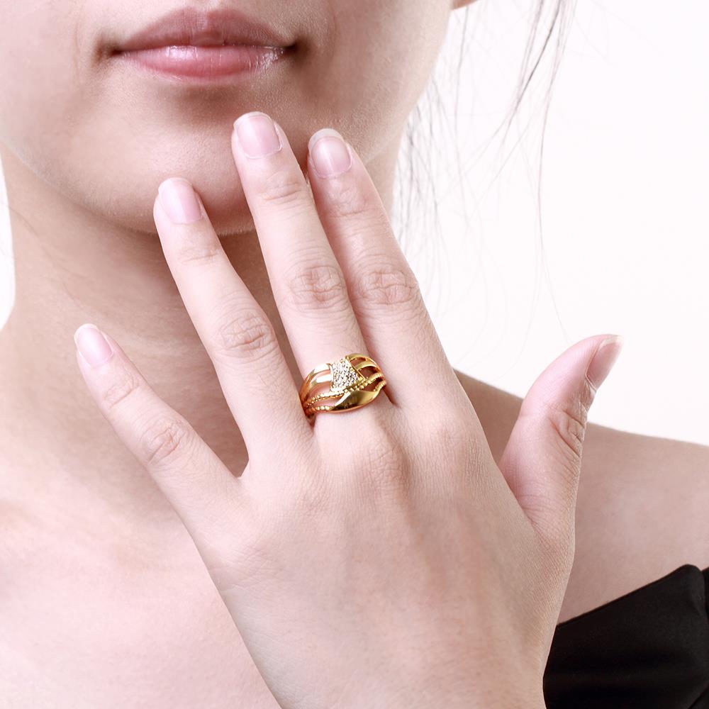 Wholesale Luxury  Design 24K gold Geometric White CZ Ring  Vintage Bridal Round Engagement Ring TGGPR349 4