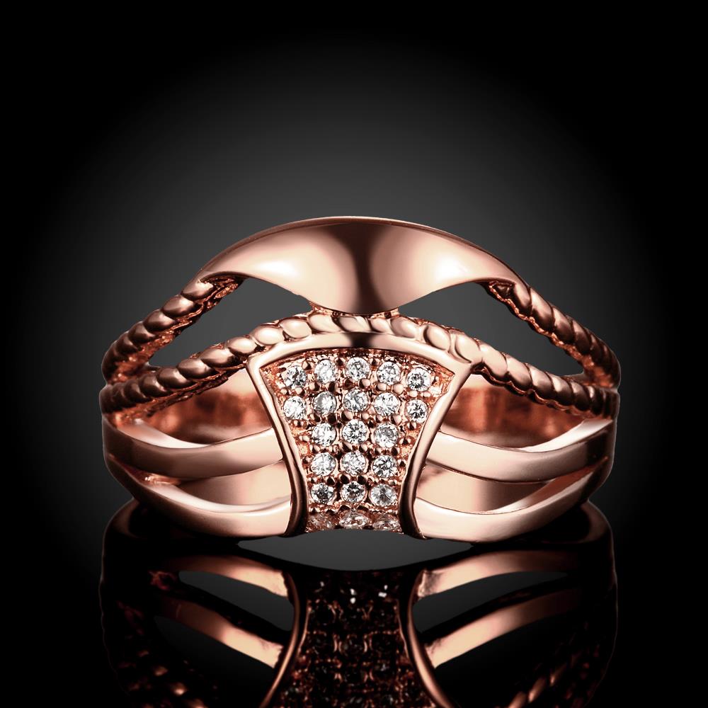 Wholesale Luxury  Design rose gold Geometric White CZ Ring  Vintage Bridal Round Engagement Ring TGGPR356 2