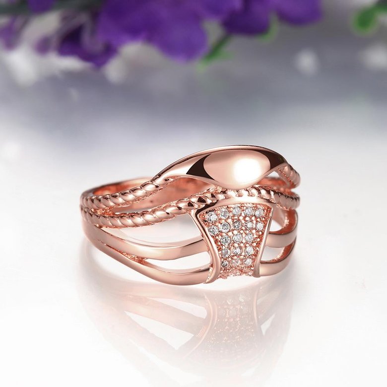 Wholesale Luxury  Design rose gold Geometric White CZ Ring  Vintage Bridal Round Engagement Ring TGGPR356 3