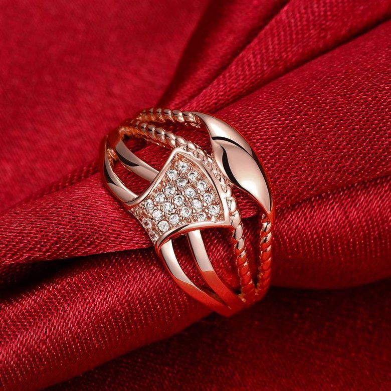 Wholesale Luxury  Design rose gold Geometric White CZ Ring  Vintage Bridal Round Engagement Ring TGGPR356 4