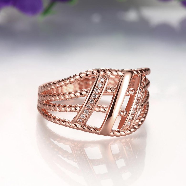 Wholesale Classic Rose Gold Geometric White CZ Ring TGGPR430 2