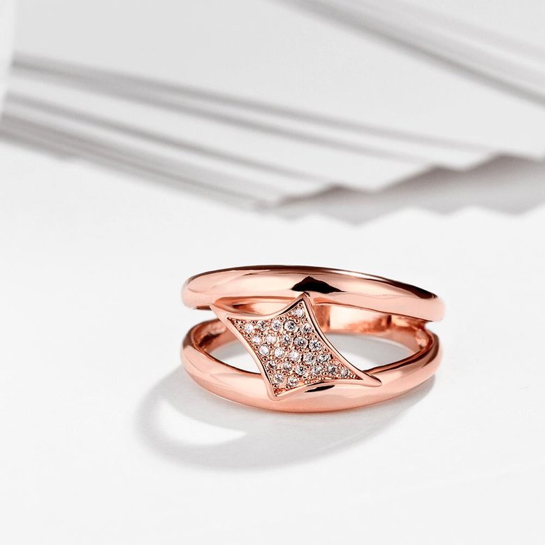 Wholesale Trendy Rose Gold Geometric White CZ Ring TGGPR442 3