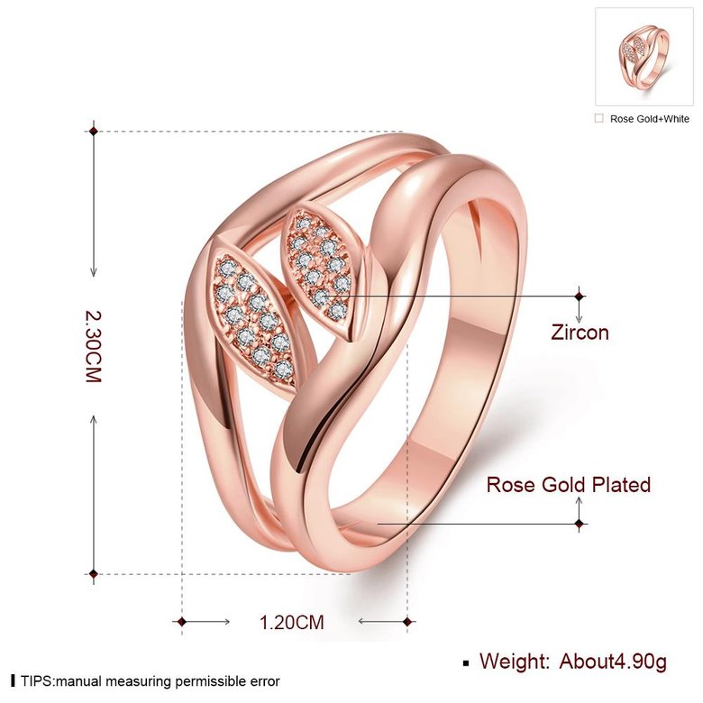 Wholesale Romantic Rose Gold Plant White CZ Ring TGGPR483 1