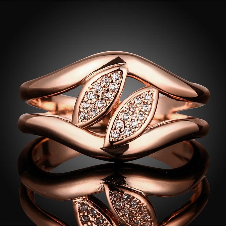 Wholesale Romantic Rose Gold Plant White CZ Ring TGGPR483 2