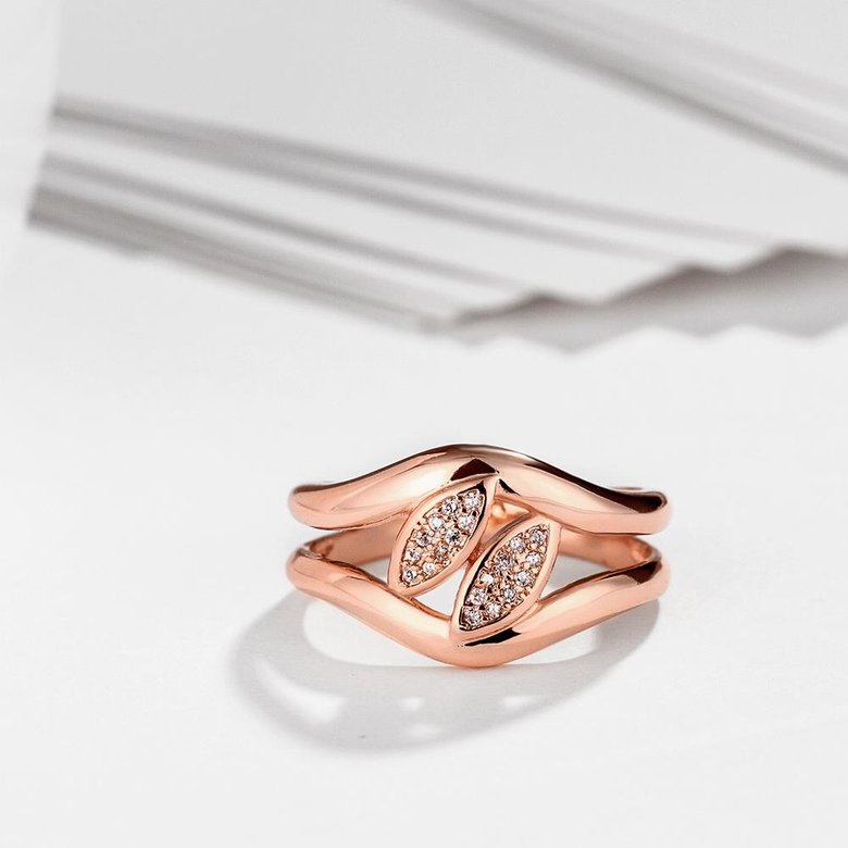 Wholesale Romantic Rose Gold Plant White CZ Ring TGGPR483 4