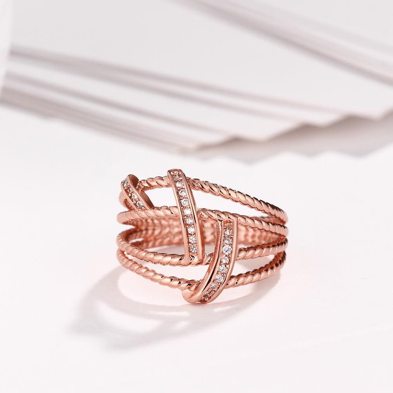 Wholesale Classic Rose Gold Geometric White CZ Ring TGGPR559 4