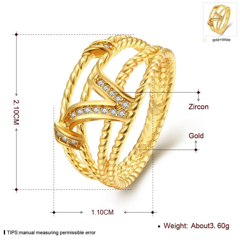 Wholesale Bohemia 24K Gold Geometric White CZ Ring TGGPR564 3