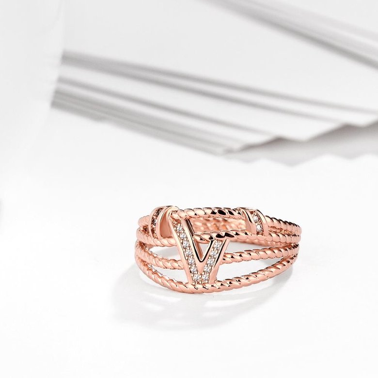 Wholesale Bohemia Rose Gold Geometric White CZ Ring TGGPR569 3