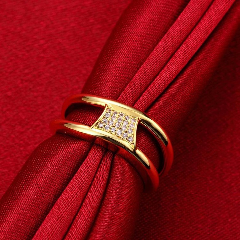 Wholesale Classic 24K Gold Geometric White CZ Ring TGGPR607 2