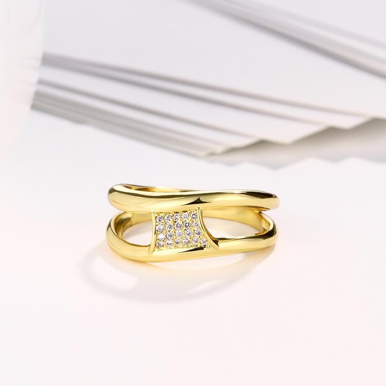 Wholesale Classic 24K Gold Geometric White CZ Ring TGGPR607 3