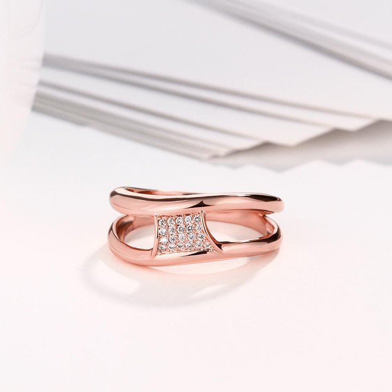 Wholesale Classic Rose Gold Geometric White CZ Ring TGGPR612 3