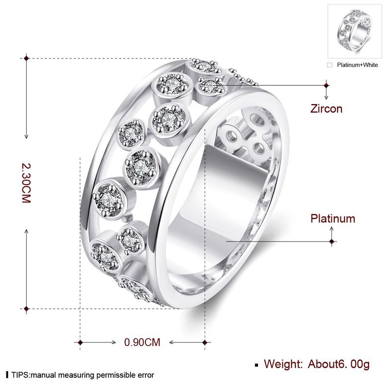 Wholesale Punk Platinum Round White CZ Ring TGGPR1299 2