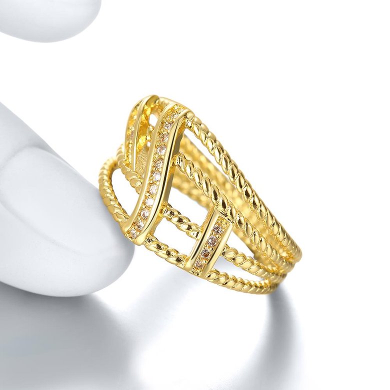 Wholesale Classic 24K Gold Geometric White CZ Ring TGGPR1327 4