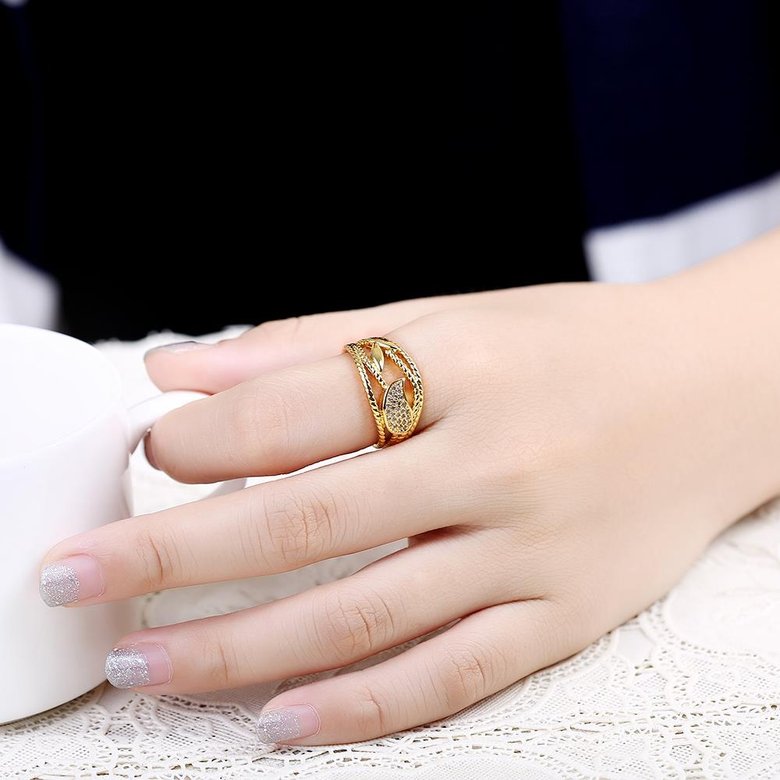 Wholesale Trendy 24K Gold Plant White CZ Ring TGGPR1340 4