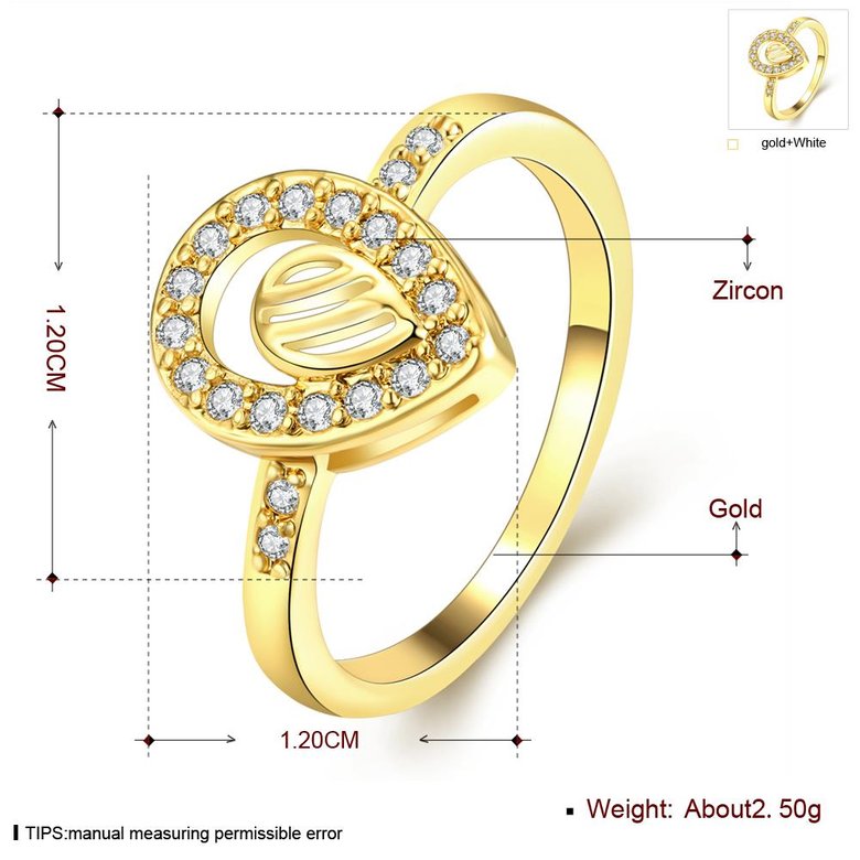 Wholesale Trendy 24K Gold Water Drop White CZ Ring TGGPR1361 0