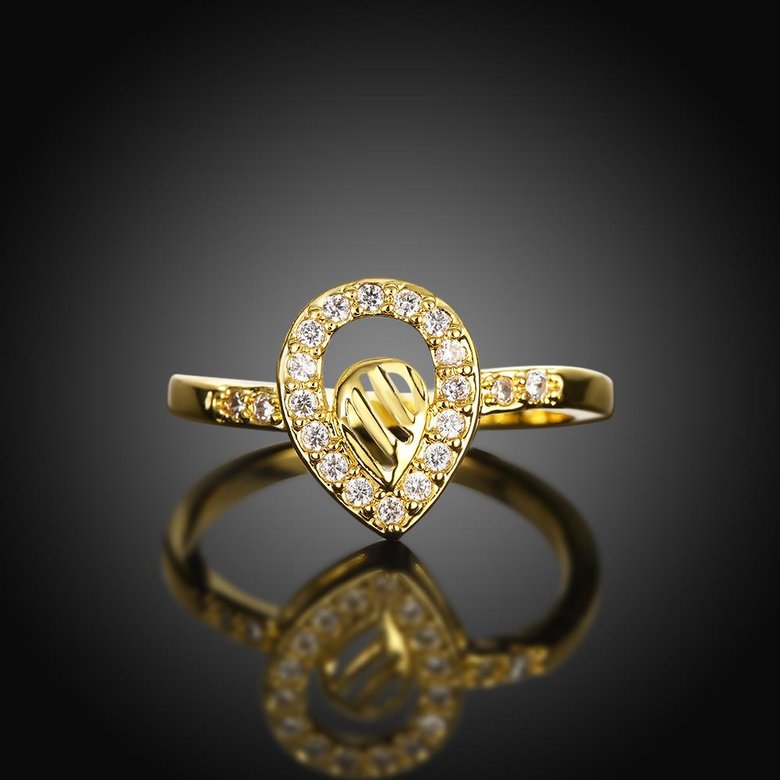 Wholesale Trendy 24K Gold Water Drop White CZ Ring TGGPR1361 1