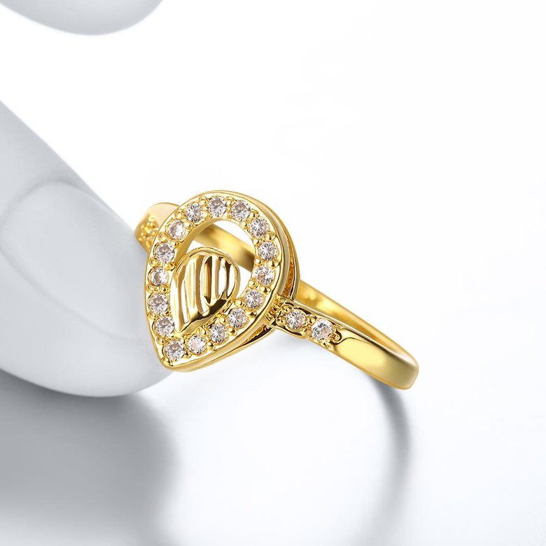 Wholesale Trendy 24K Gold Water Drop White CZ Ring TGGPR1361 3