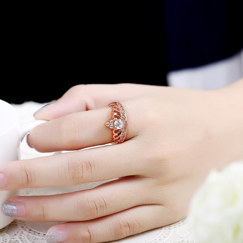 Wholesale Romantic Rose Gold Geometric White CZ Ring TGGPR1366 4