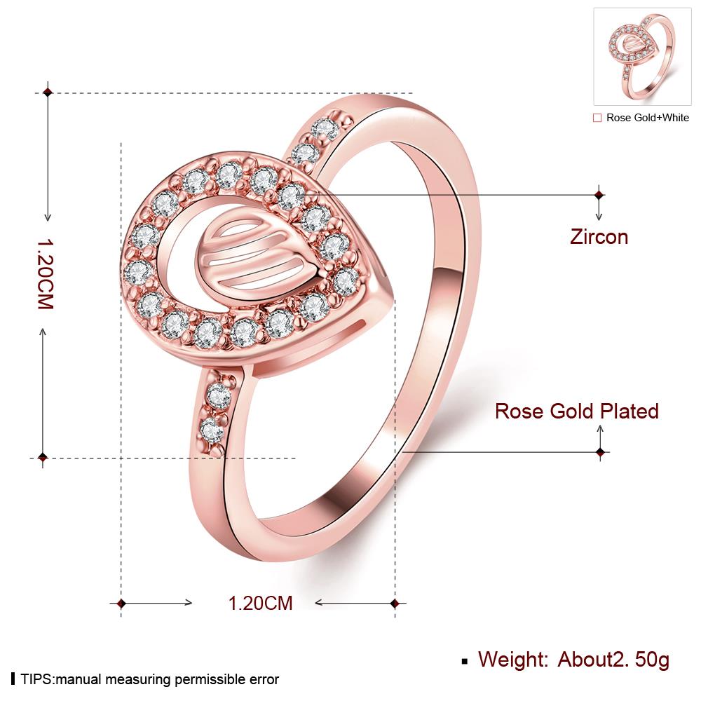 Wholesale Trendy Rose Gold Water Drop White CZ Ring TGGPR1376 1