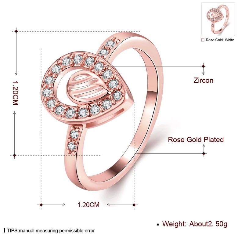 Wholesale Trendy Rose Gold Water Drop White CZ Ring TGGPR1376 1