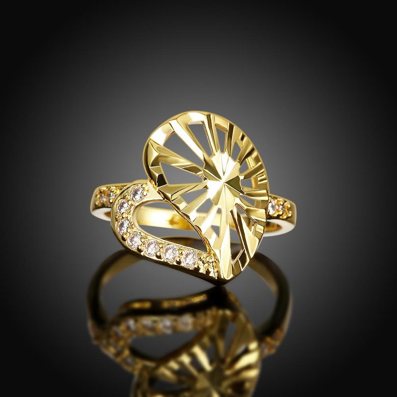 Wholesale Trendy 24K Gold Heart White CZ Ring TGGPR1381 3