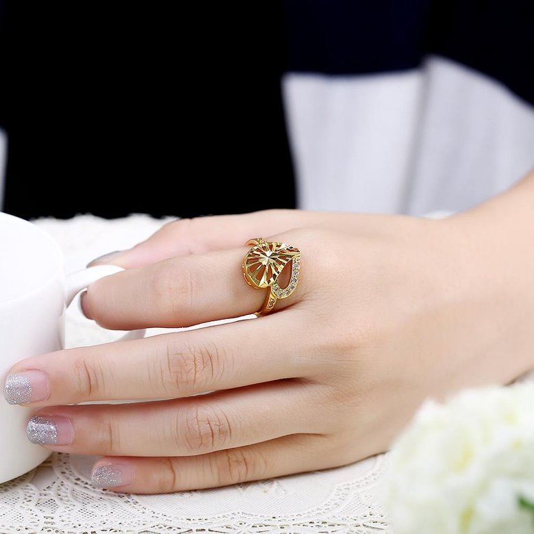 Wholesale Trendy 24K Gold Heart White CZ Ring TGGPR1381 4