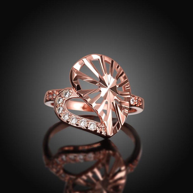 Wholesale Trendy Rose Gold Heart White CZ Ring TGGPR1385 4