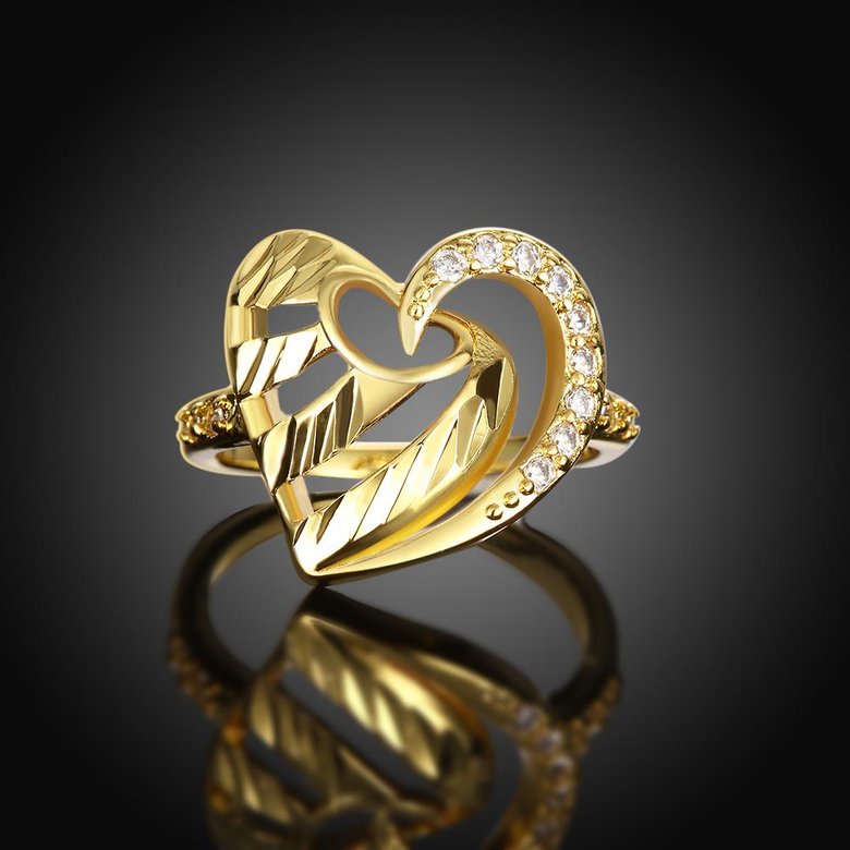 Wholesale Romantic 24K Gold Heart White CZ Ring TGGPR1390 1