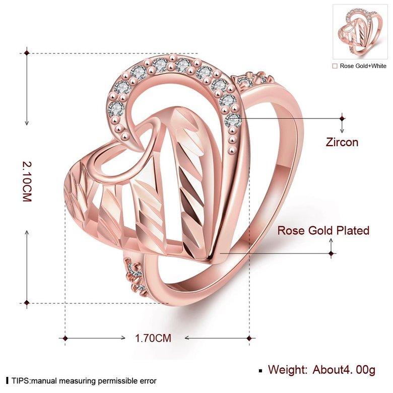 Wholesale Romantic Rose Gold Heart White CZ Ring TGGPR1395 0