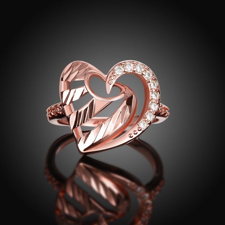 Wholesale Romantic Rose Gold Heart White CZ Ring TGGPR1395 1