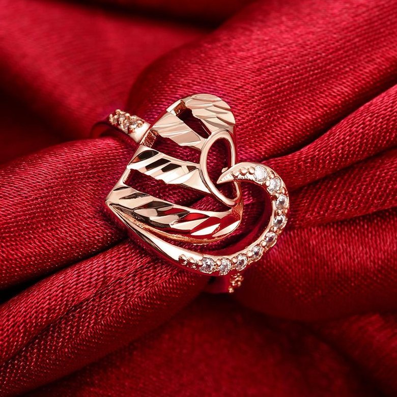 Wholesale Romantic Rose Gold Heart White CZ Ring TGGPR1395 2