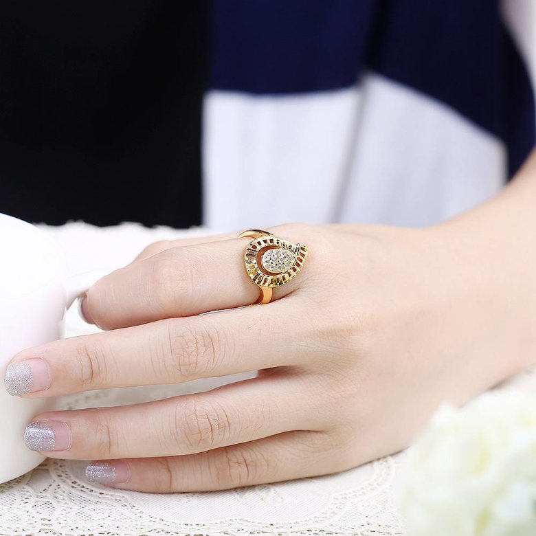 Wholesale Trendy 24K Gold Water Drop White CZ Ring TGGPR1414 2