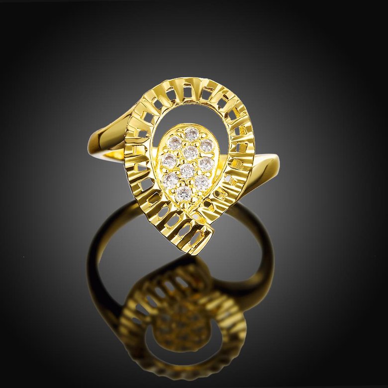 Wholesale Trendy 24K Gold Water Drop White CZ Ring TGGPR1414 4