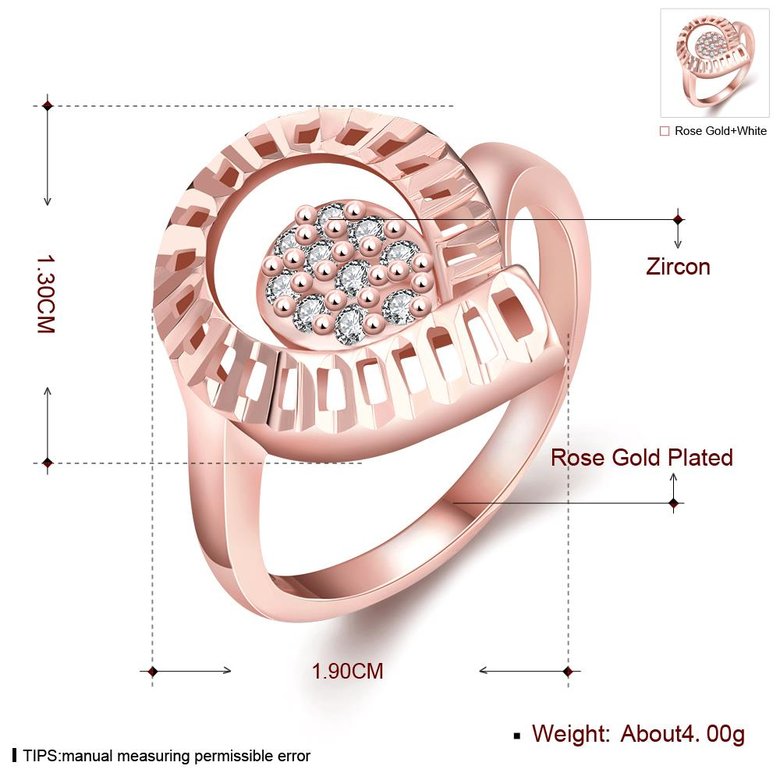 Wholesale Trendy Rose Gold Water Drop White CZ Ring TGGPR1422 1