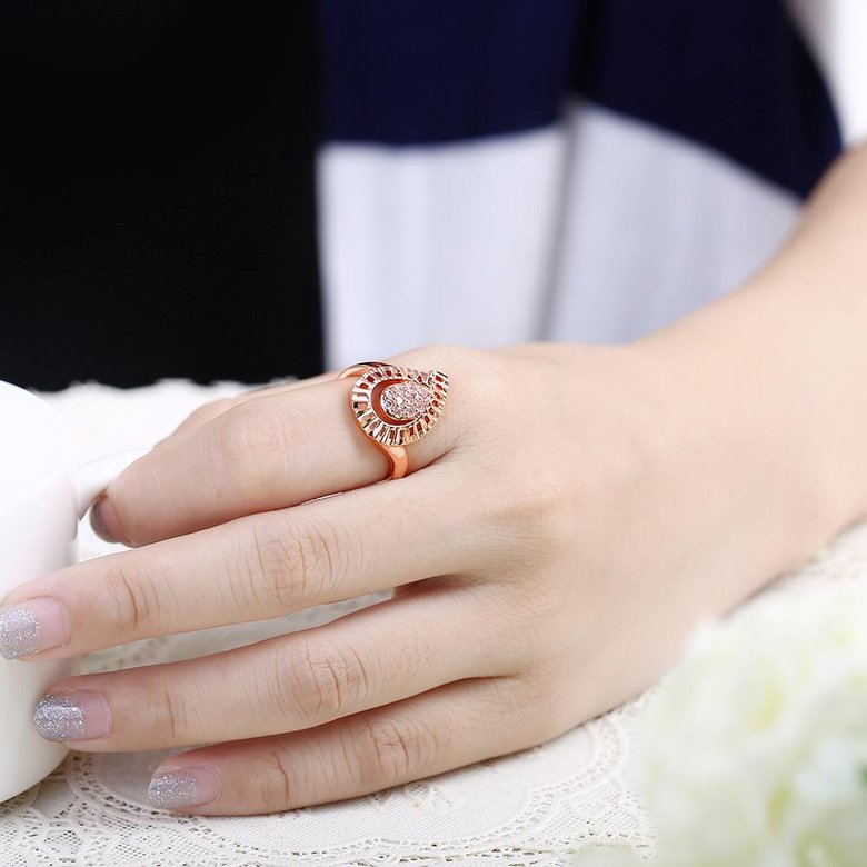 Wholesale Trendy Rose Gold Water Drop White CZ Ring TGGPR1422 4