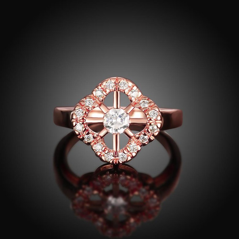 Wholesale Romantic Rose Gold Plant White CZ Ring TGGPR1438 1