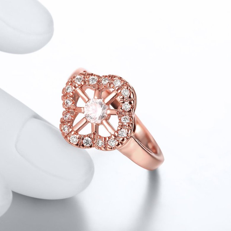 Wholesale Romantic Rose Gold Plant White CZ Ring TGGPR1438 3