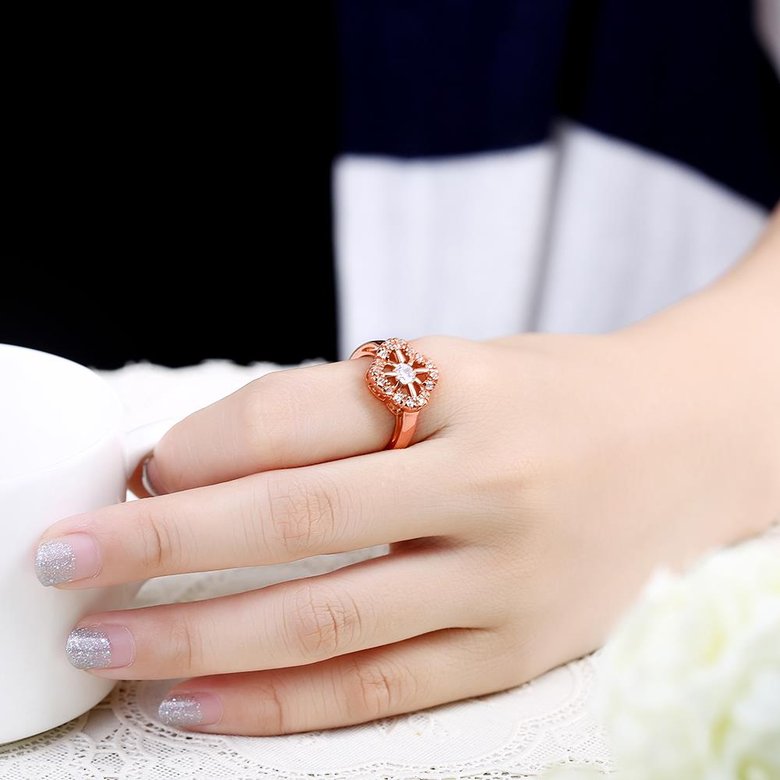 Wholesale Romantic Rose Gold Plant White CZ Ring TGGPR1438 4