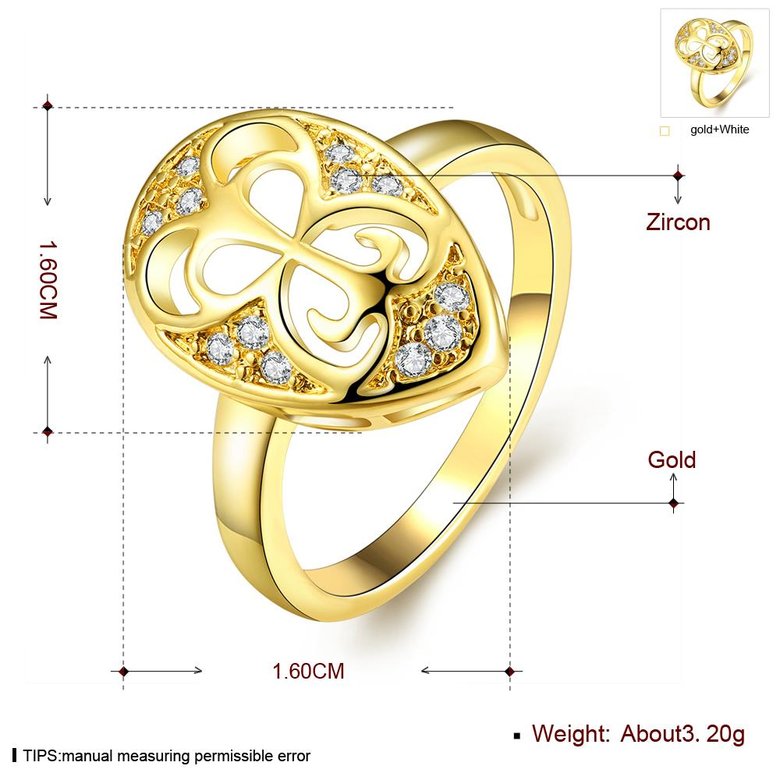 Wholesale Classic 24K Gold Water Drop White CZ Ring TGGPR1446 1