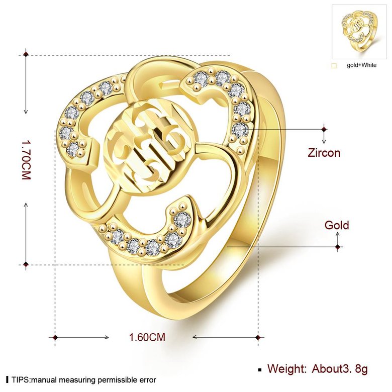 Wholesale Romantic 24K Gold Geometric flower White CZ Ring Fine Jewelry Wedding Anniversary Party  Gift TGGPR210 0