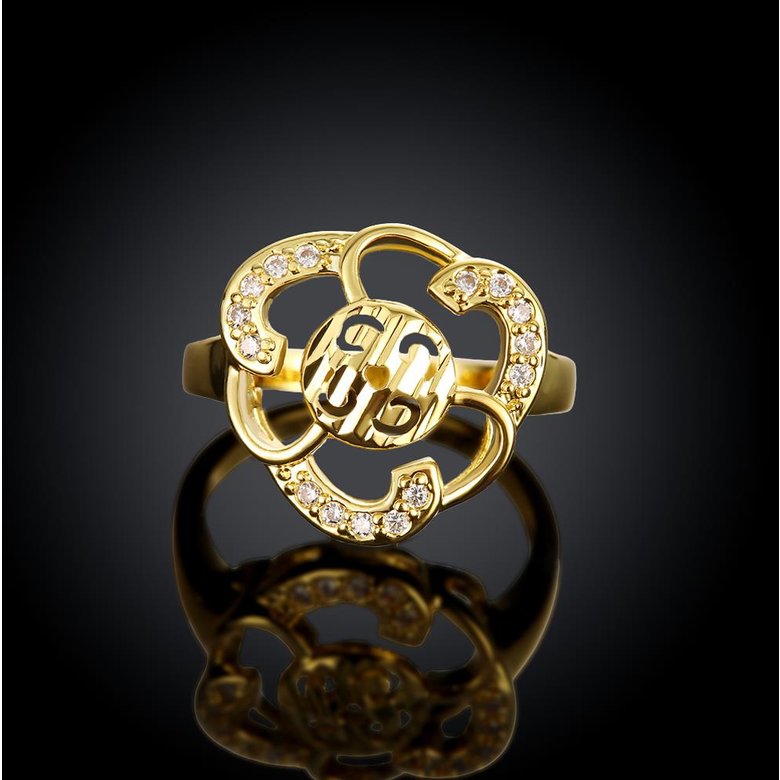 Wholesale Romantic 24K Gold Geometric flower White CZ Ring Fine Jewelry Wedding Anniversary Party  Gift TGGPR210 1